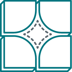 Symbol aus 4 abgerundeten Kacheln mit abgerundeter 4-zackiger Sterneinlage